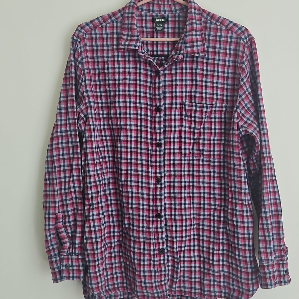 Navy and Pink Plaid Long-Sleeve Button Up Shirt - Picture 2 of 11